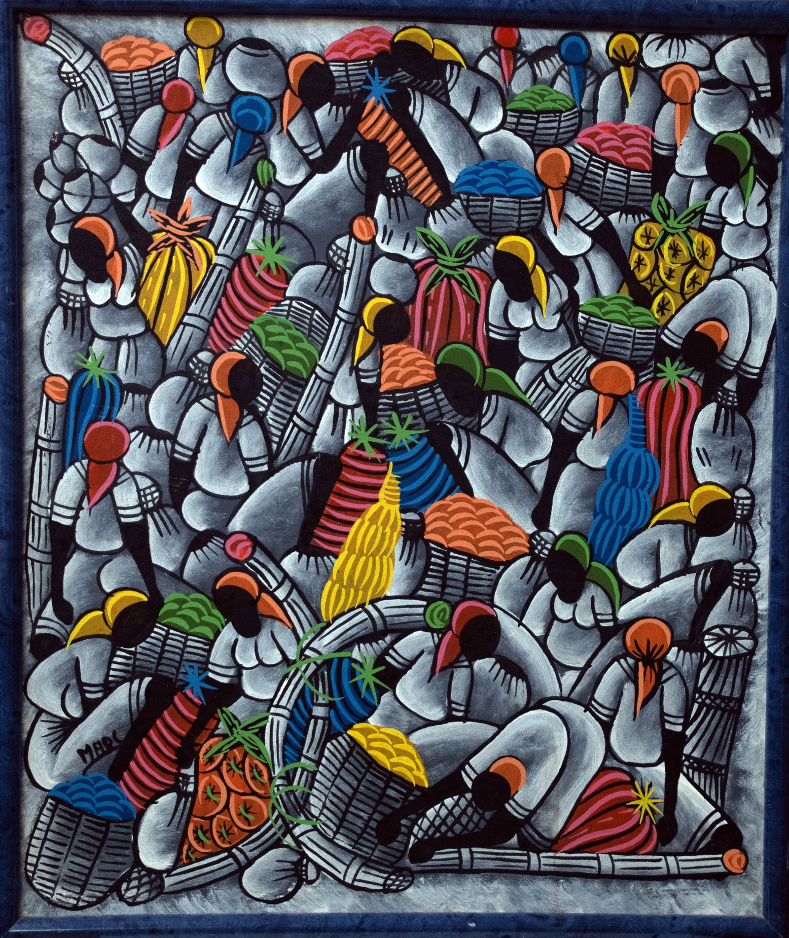 Women at Market Original Haitian Painting by Marc: Women at Market Original Haitian Painting by Marc Oil on Board