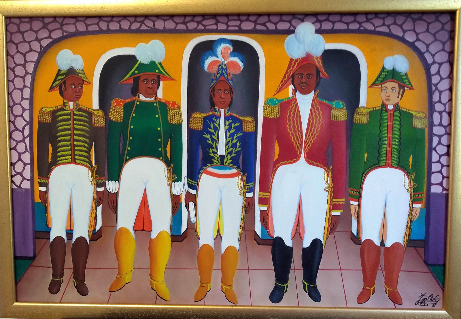 Original Haitian Painting -Five Generals from the Early Days of Haiti by Jacques Richard Chery: Original Haitian Painting -Five Generals from the Early Days of Haiti by Jacques Richard Chery FRAMED GMS FAVORITE