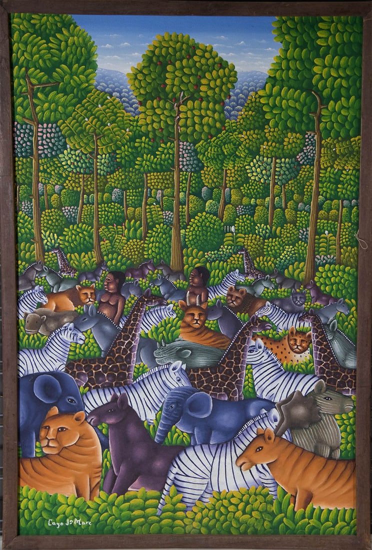 Jungle Animals in the Jungle Original Haitian Painting by Jn.Marc Cayo (1 of 1)