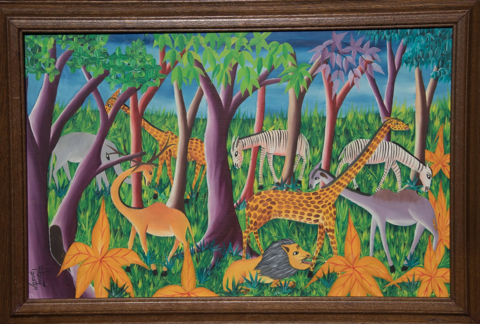 Landscape with Animals Original Haitian Painting by Josue Joseph (1 of 1)