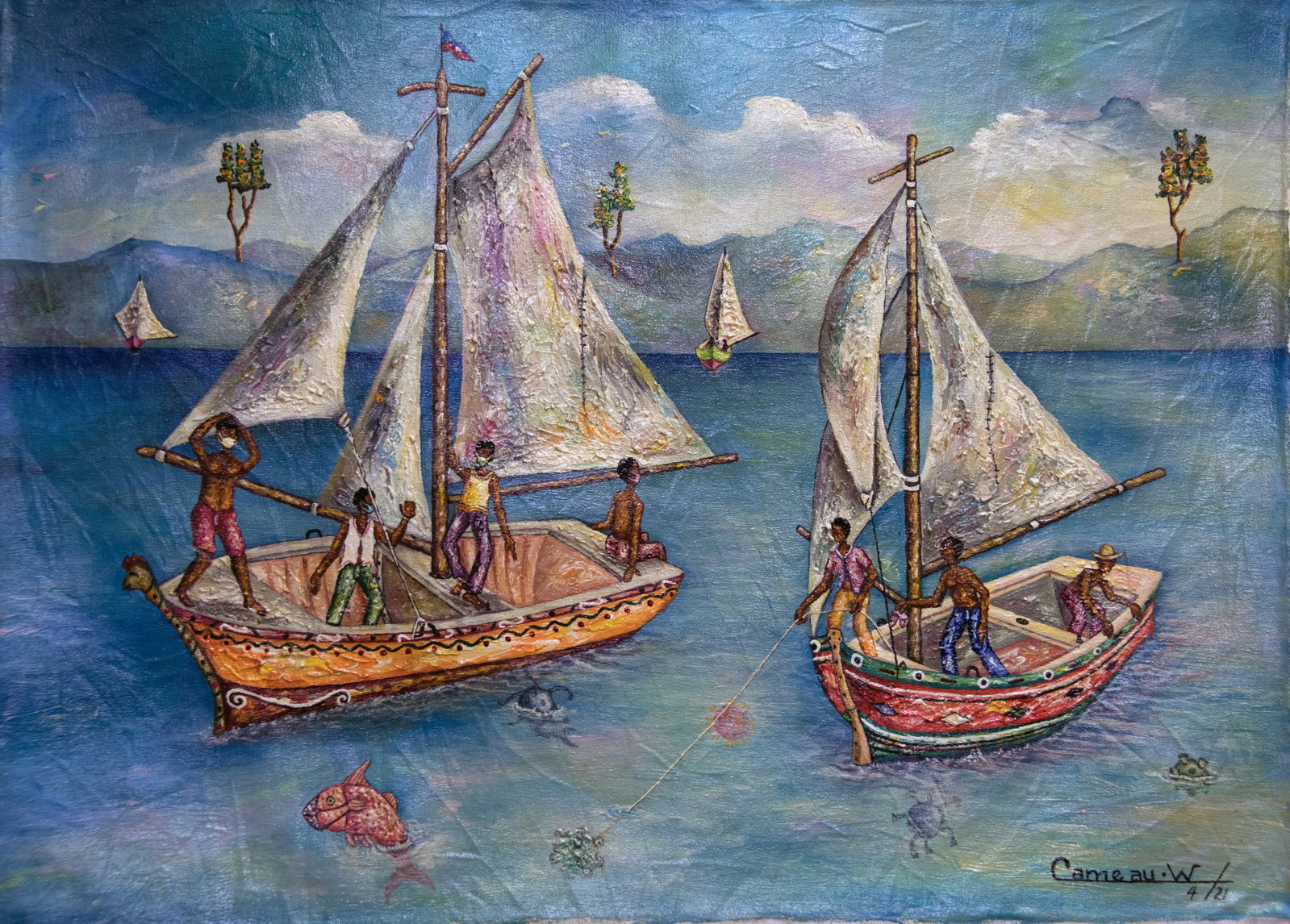 Fishing in Pandemic (WC) Original Haitian Painting by Widson Cameau (1 of 1)