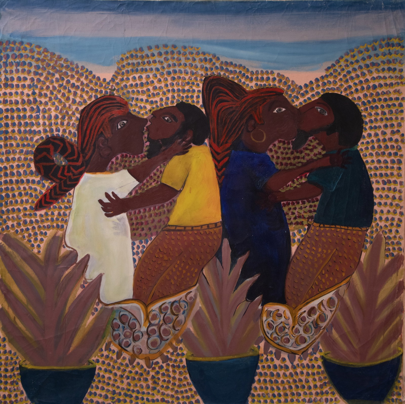 Orignial Haitian Painting by Unknown Artist Couples Dancing (1 of 1)