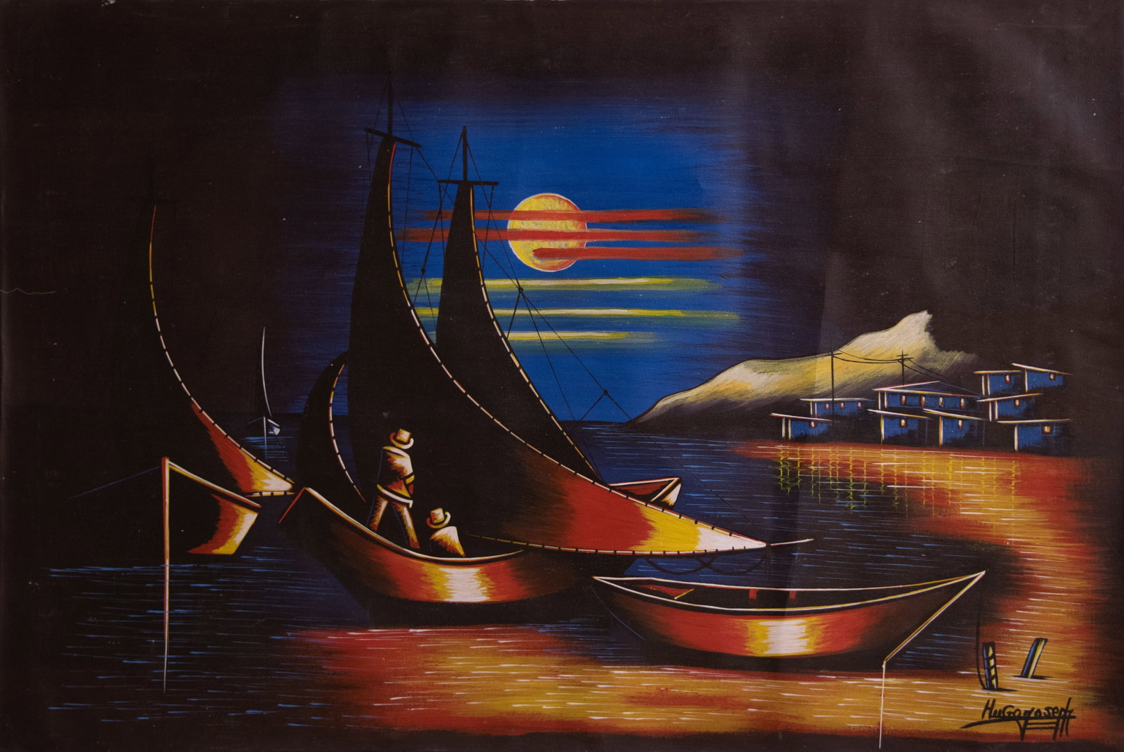 Orignial Haitian Painting by Hugo Joseph Sail Boats (1 of 1)