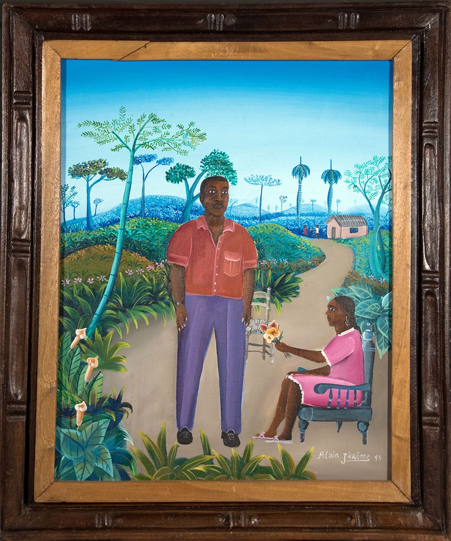 Giving Her Flowers Original Haitian Painting by Alain Jerome (1 of 1)