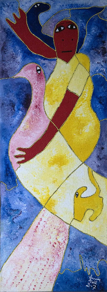 Red Figure With Pink Goose Original Haitian Painting by Levoy Exil (1 of 1)