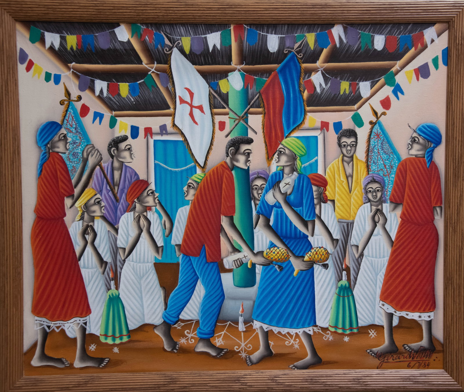 Colorful Vodou Scene Original Haitian Painting by Gerard Valcin (1 of 1)