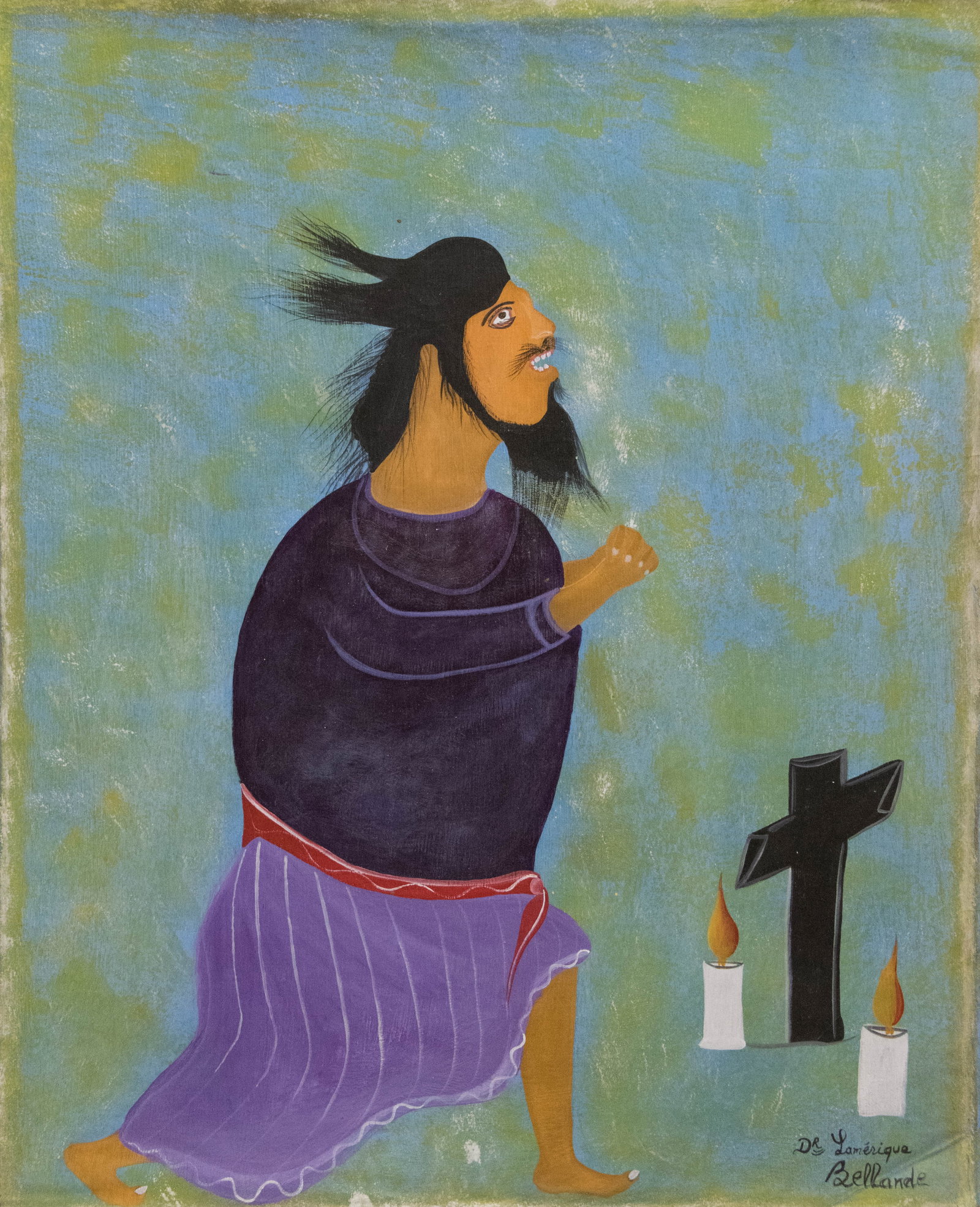 Man With Cross Original Haitian Painting by Francois Bellande (1 of 1)