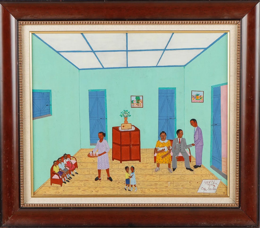 Figures in a Room Original Haitian Painting by Antoine Obin (1 of 1)
