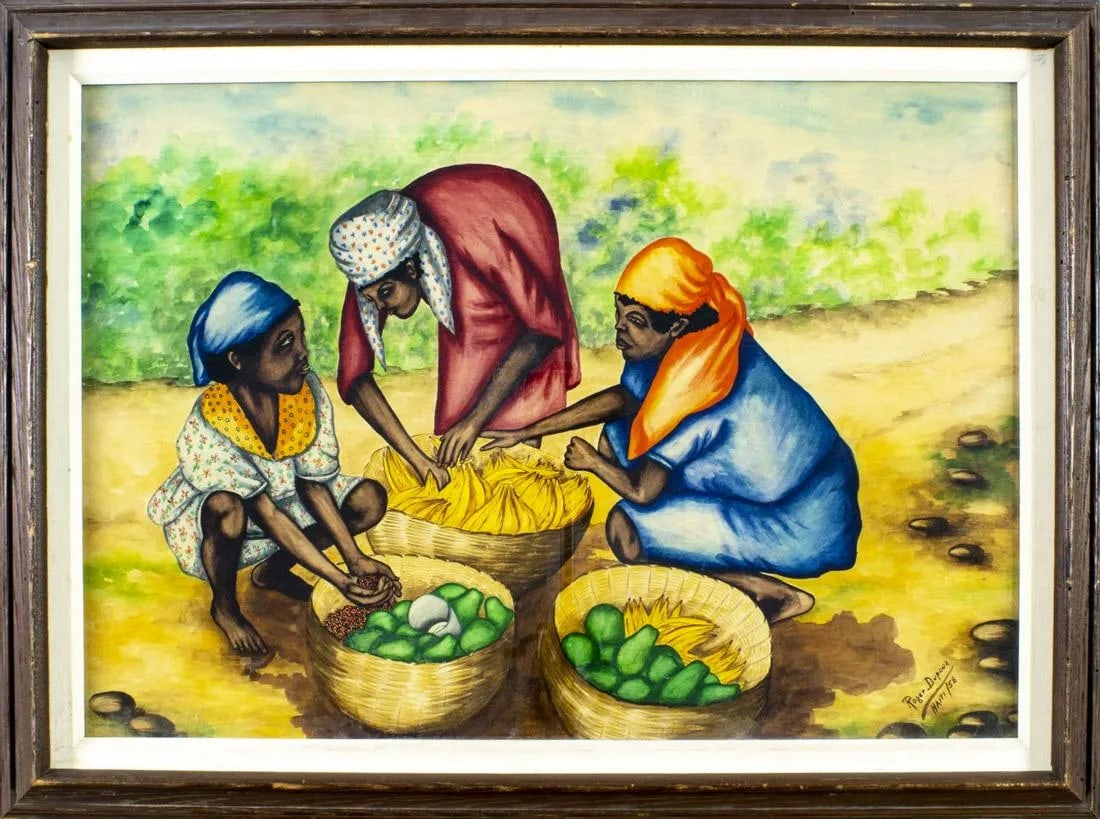Haitian Women with Fruits Original Haitian Watercolor by Roger Dupoux (1 of 1)