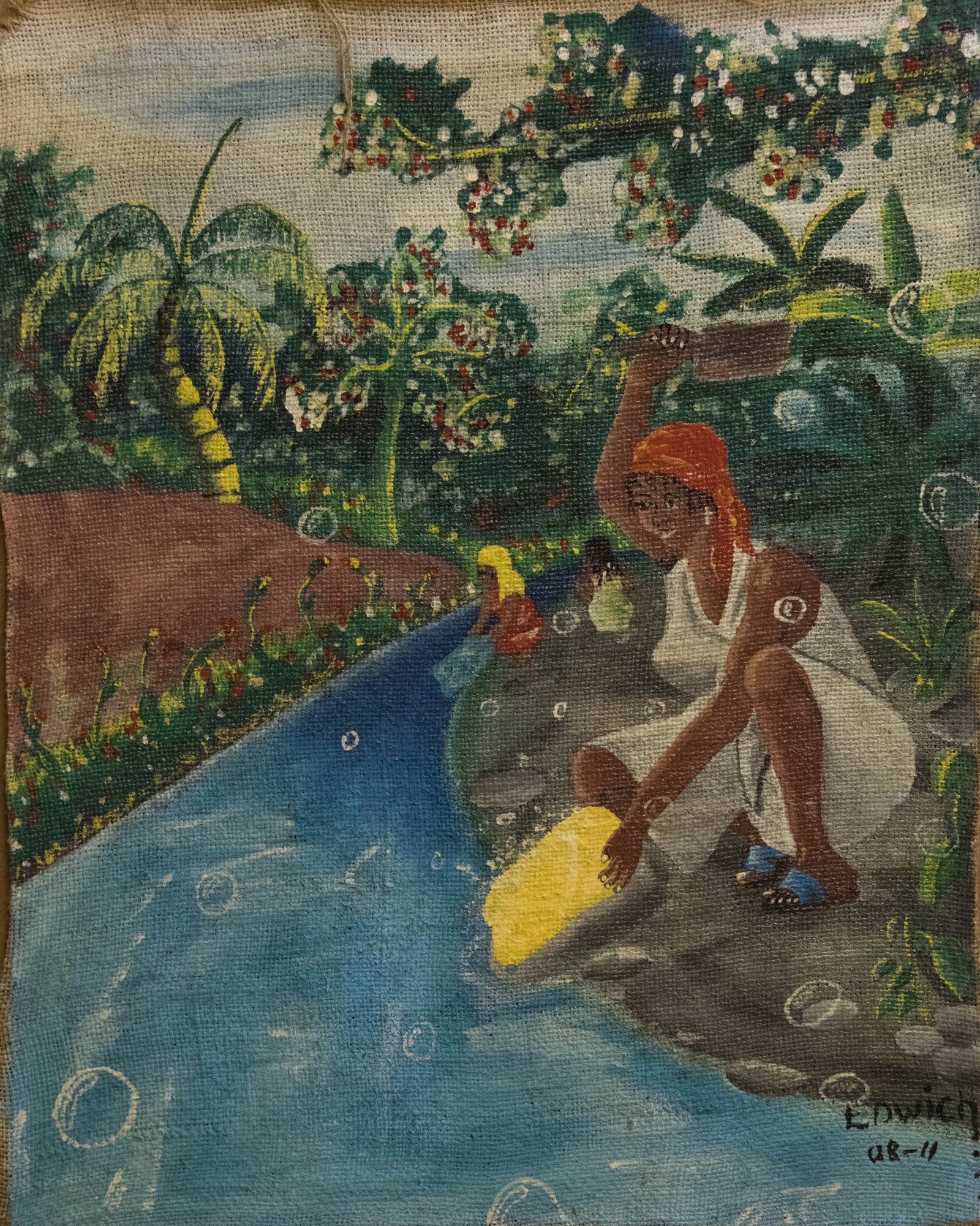 Washing in the River Original Haitian Painting by Edwich (1 of 1)