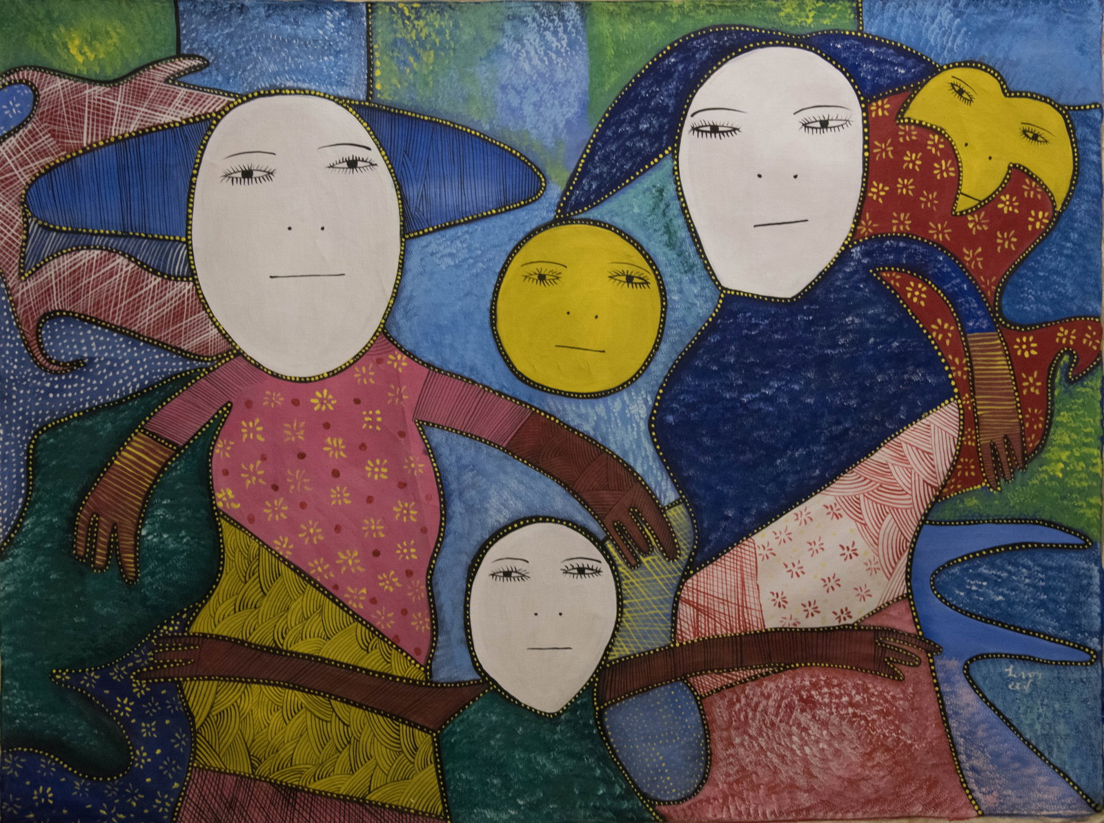 Original Haitian Painting by Levoy Exil 3 white 1 yellow Faces (1 of 1)
