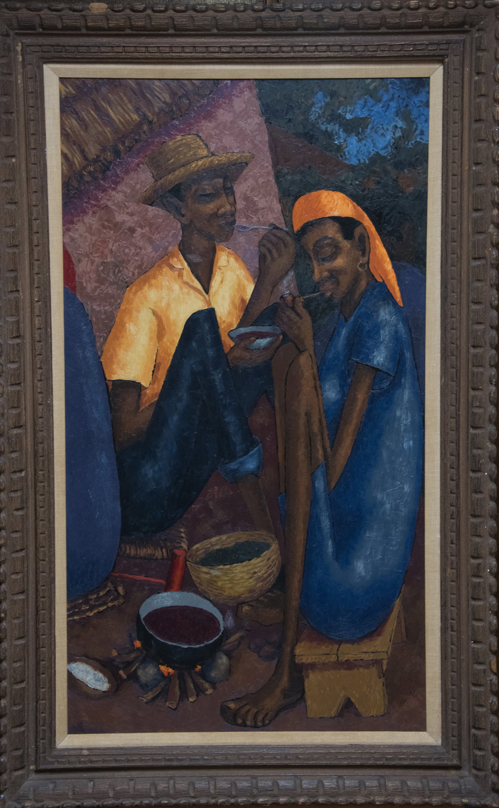 Couple in Daily Life Original Haitian Painting by Petion Savain: Couple in Daily Life Original Haitian Painting by Petion Savain Oil on Masonite FRAMED