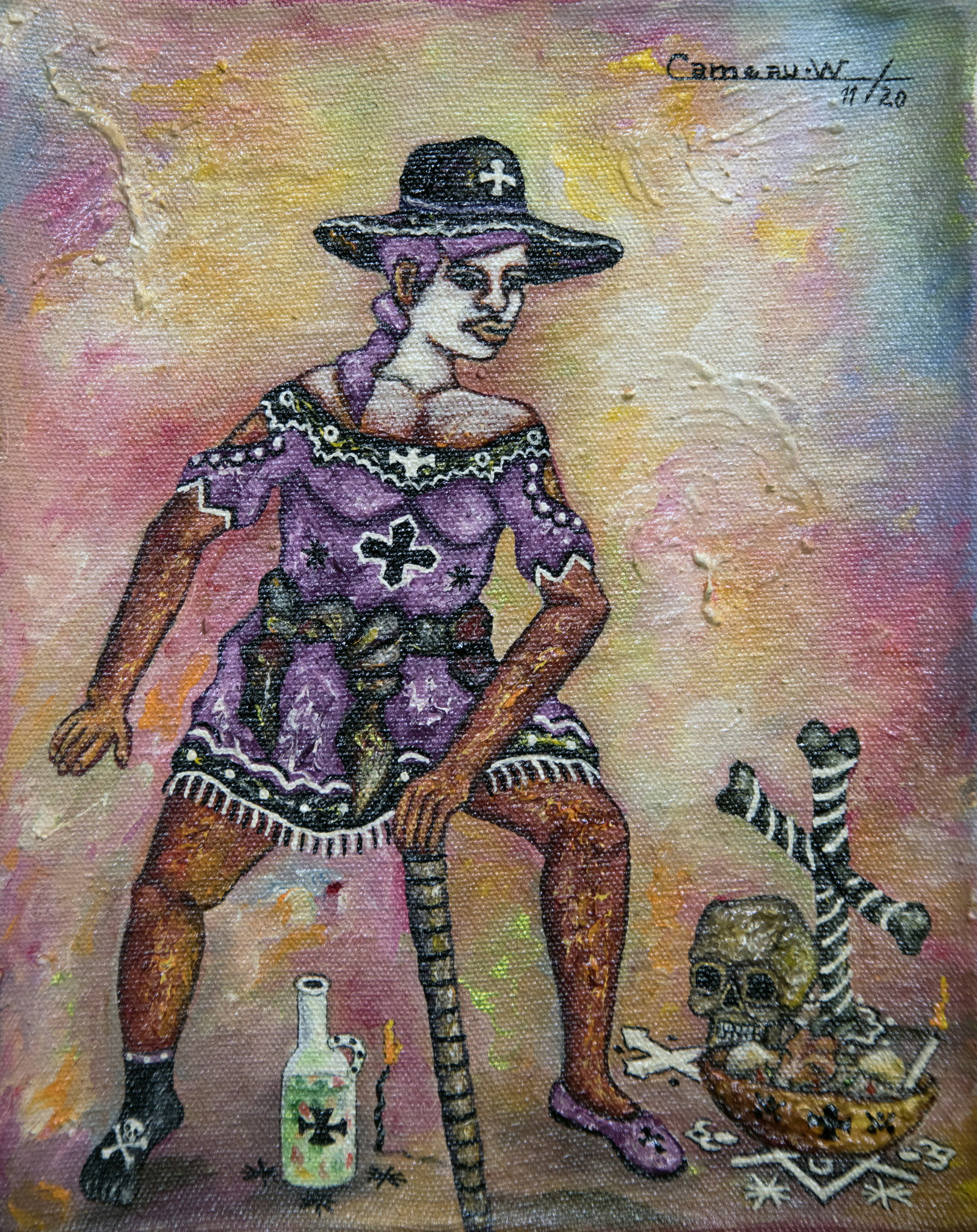 Voodoo Priestess w/cross Original Haitian Painting by Widson Cameau (1 of 1)