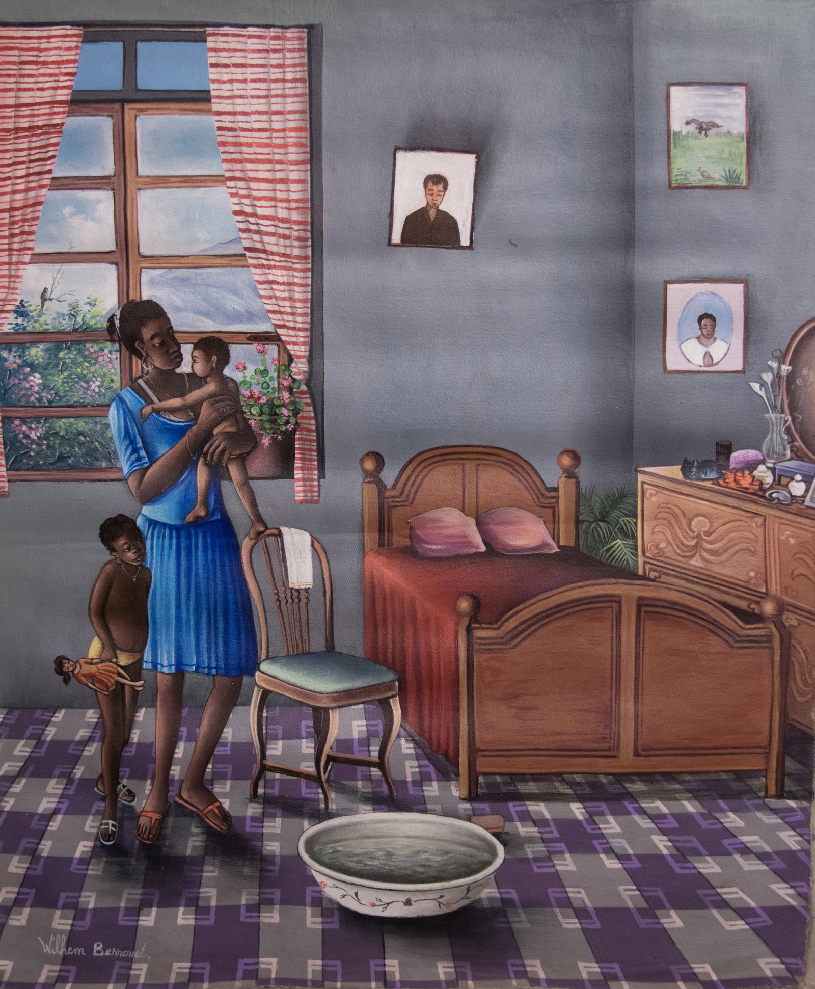 Mother and Children Original Haitian Painting by Wilhem Berrouet (1 of 1)