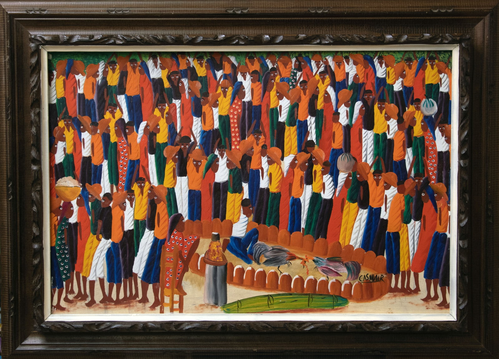 Beginning of Cockfight Original Haitian Painting by Laurent Casimir (1 of 1)