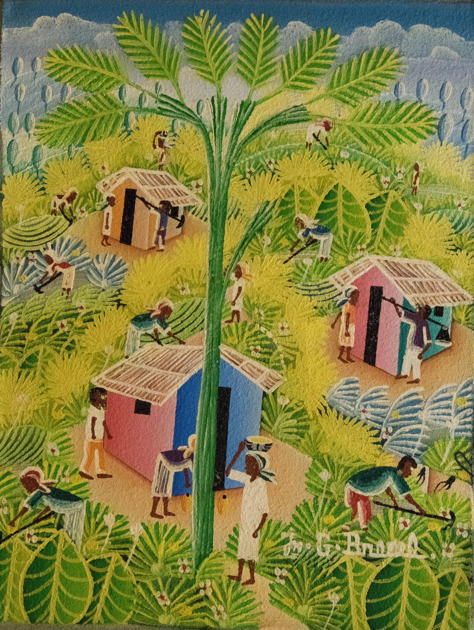 Working Around the Houses Original Haitian Painting by Jean Gilles Bresil (1 of 1)