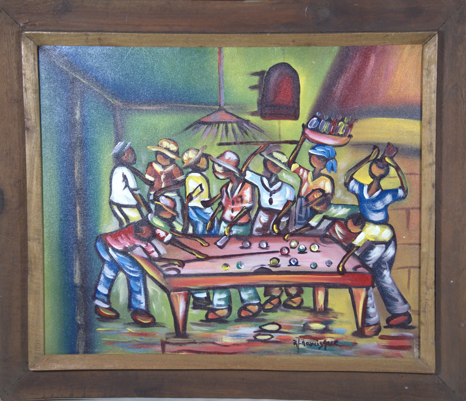 A Game of Pool Original Haitian Painting by R. Francisque (1 of 1)