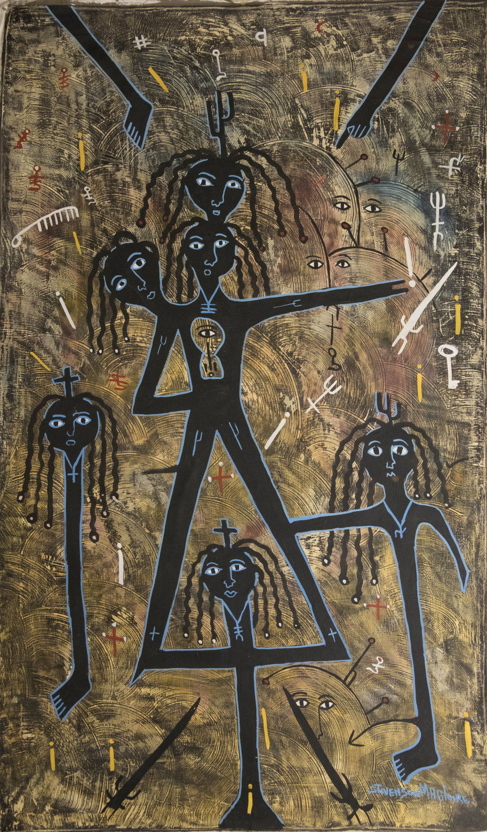 Orignial Haitian Painting by Stivenson Magloire Three Headed Voodoo Man: Orignial Haitian Painting by Stivenson Magloire Three Headed Voodoo Man Oil on Canvas No Frame Not Stretched