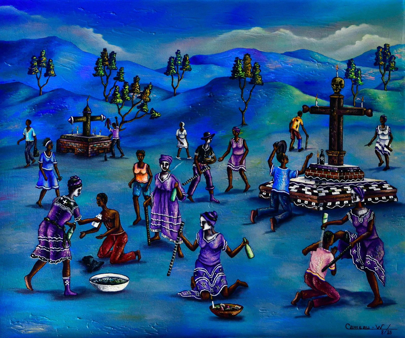 Vodou Ceremony Original Haitian Painting by Widson Cameau (1 of 1)
