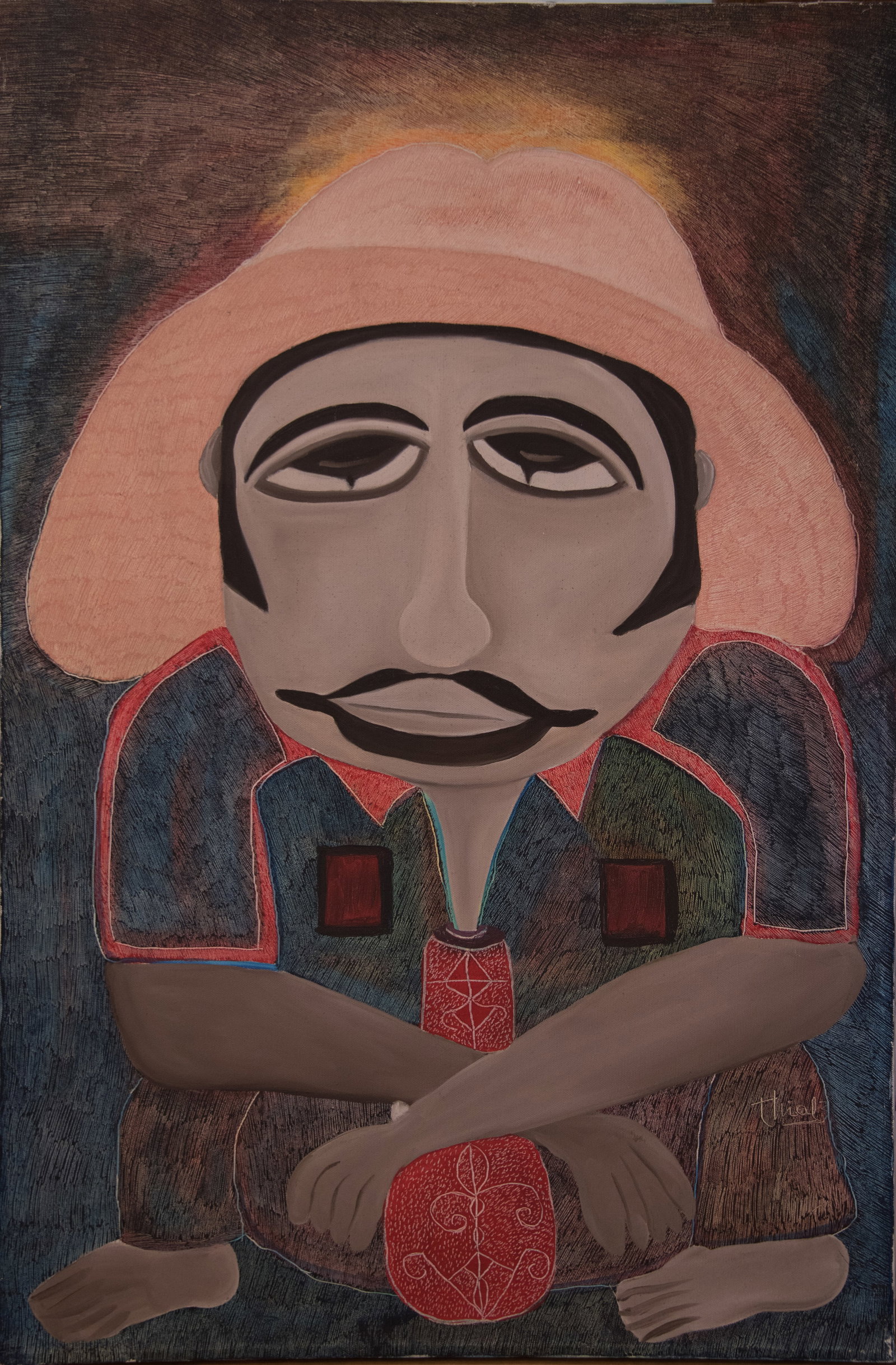 Man With a Hat Original Haitian Painting by Erimstral Charles (Thialy): Man With a Hat Original Haitian Painting by Erimstral Charles (Thialy) Oil on Canvas