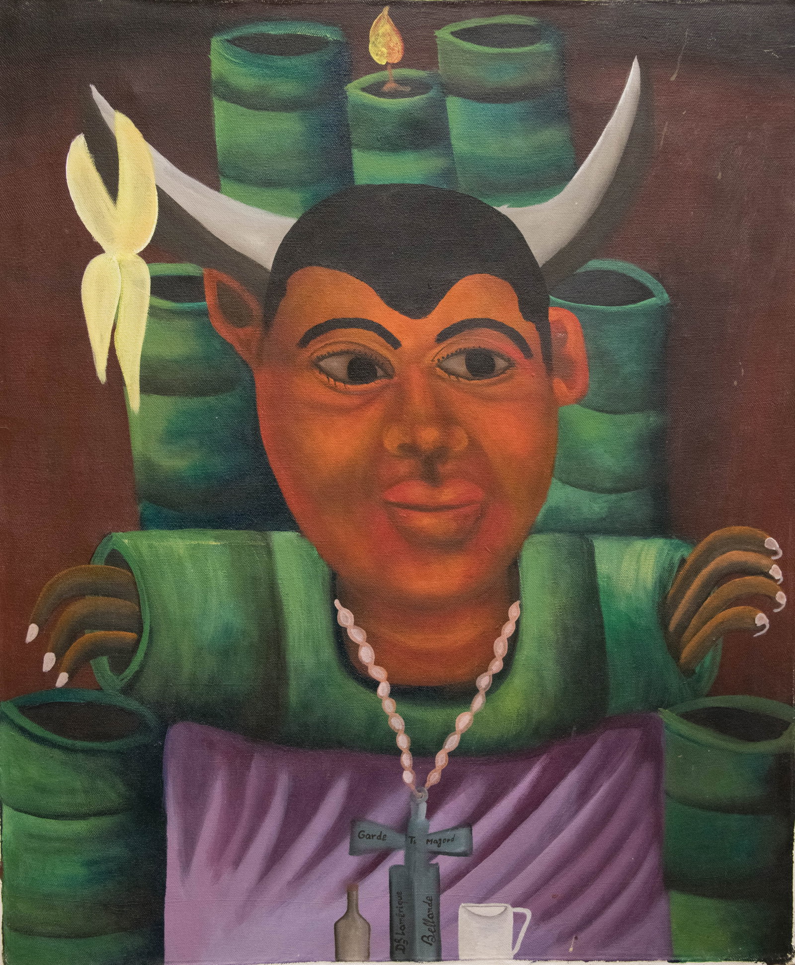 Man with Horns Original Haitian Painting by Francois Bellande (1 of 1)