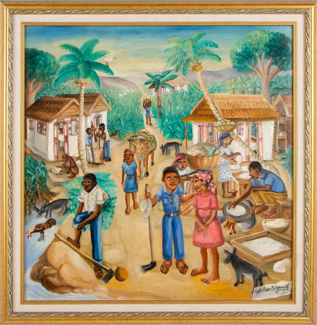 Village Scene w Couple Original Haitian Painting by Wilson Bigaud (1 of 1)