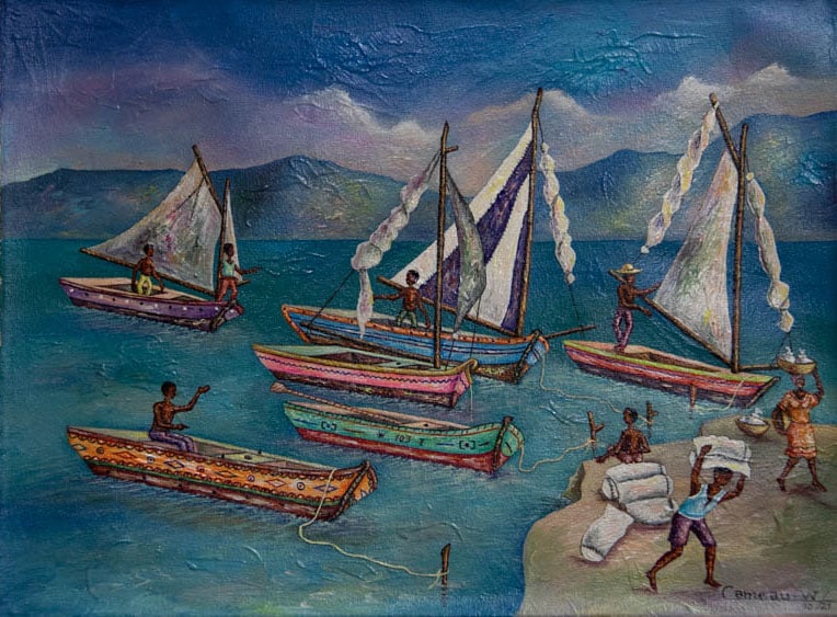 Sailboats Original Haitian Painting by Widson Cameau (1 of 1)
