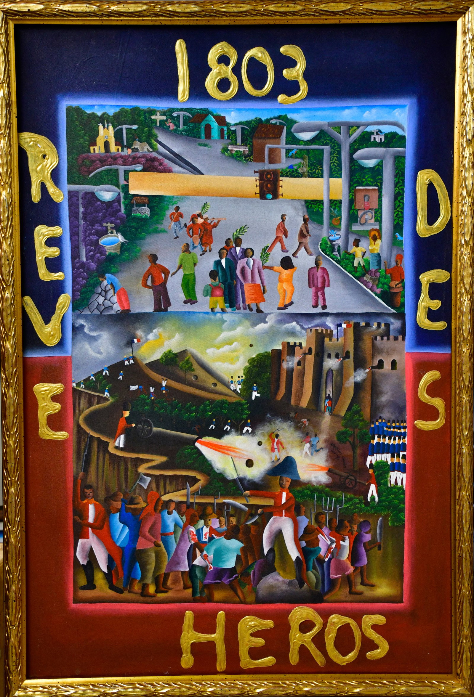 Reve Des Heros (Dream of Heroes) Original Haitian Painting by Charlotte Charles: Reve Des Heros (Dream of Heroes) Original Haitian Painting by Charlotte Charles From the Collection of R.C. Brixton