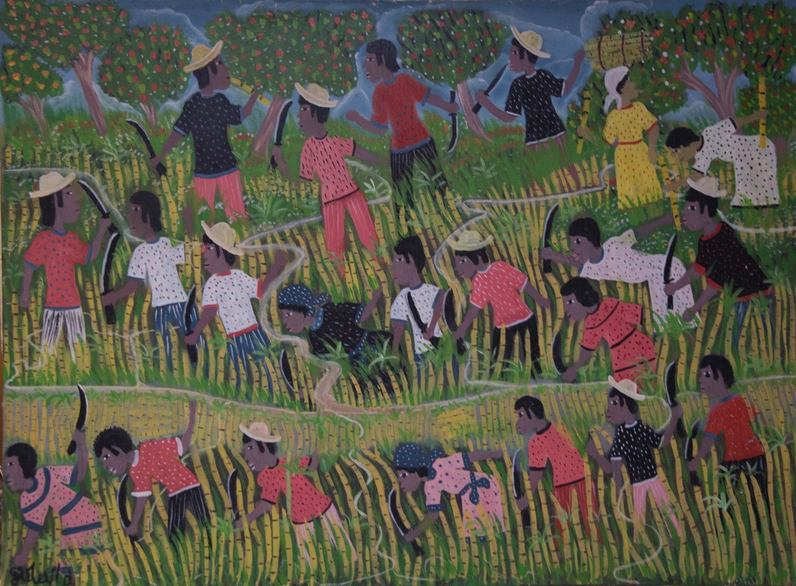 Sugar Cane Harvest Gerald Fortune Original Haitian Painting by Gerard Fortune: Sugar Cane Harvest Gerald Fortune Original Haitian Painting by Gerard Fortune Oil on Canvas
