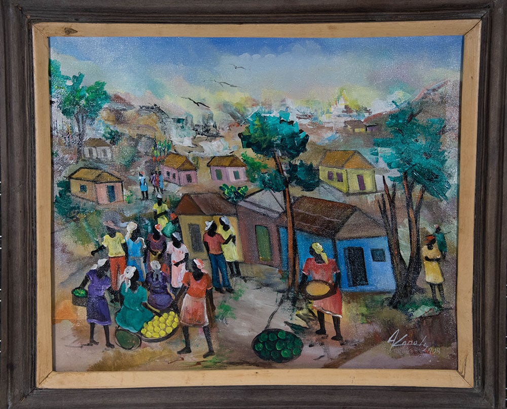 Birds Flying Over the Village People Original Haitian Painting by Karole Andre (1 of 1)