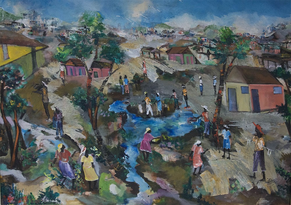 A Stream Running Through the Village Original Haitian Painting by Karole Andre (1 of 1)