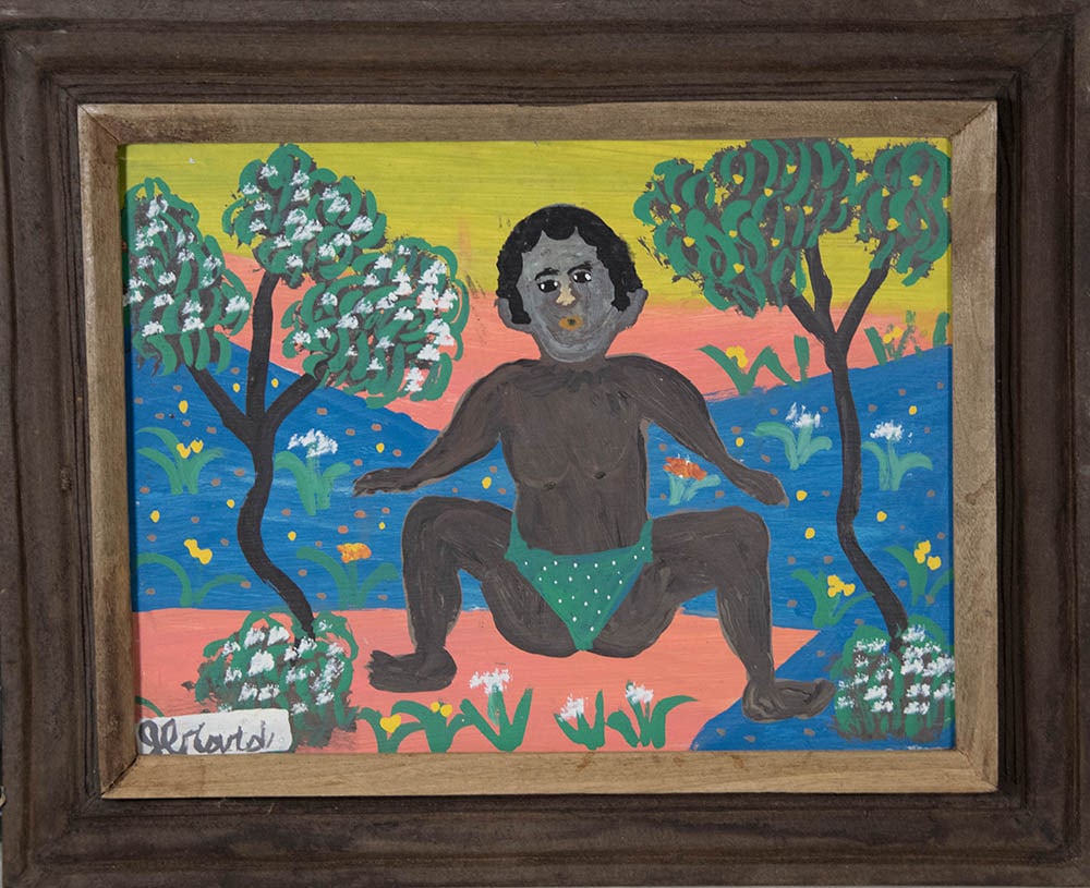 Sitting in a Field of Flowers Original Haitian Painting by Gerard Fortune: Sitting in a Field of Flowers Original Haitian Painting by Gerard Fortune Oil on Masonite