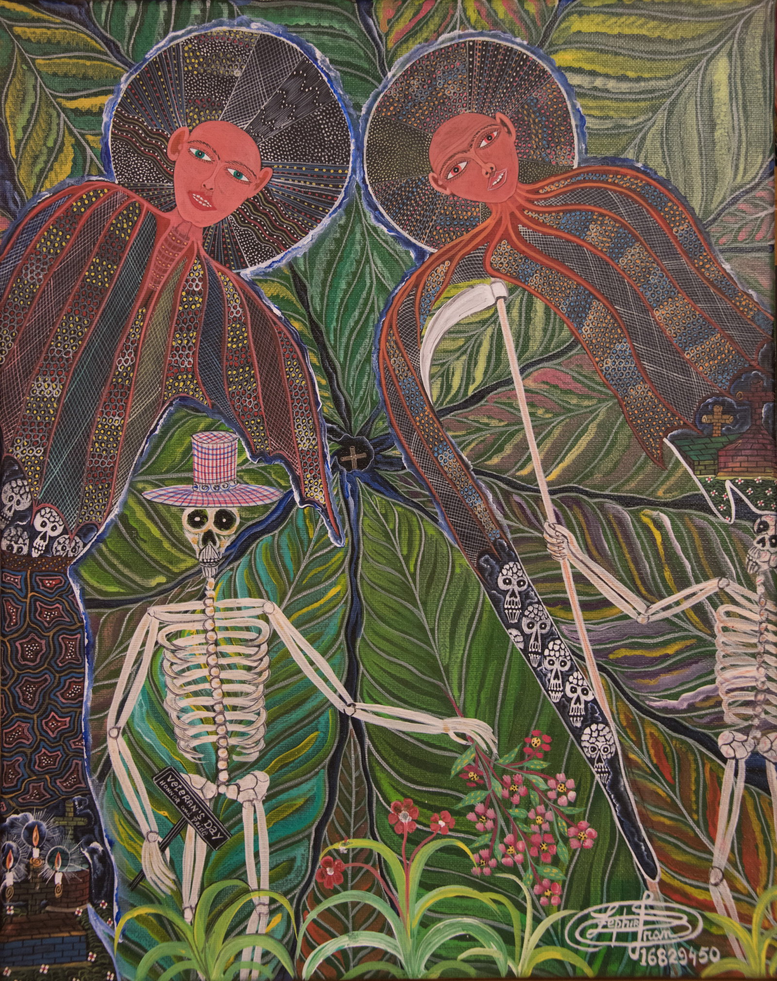 Homeage Au Victims de la Guerre (Veteran's Day) Original Haitian Painting by Frantz Zephirin: Homeage Au Victims de la Guerre (Veteran's Day) Original Haitian Painting by Frantz Zephirin Acrylic on canvas Framed
