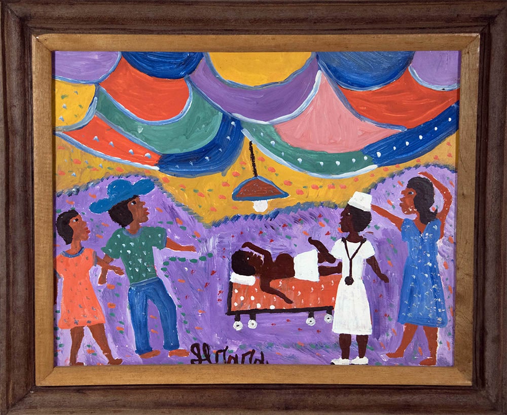Patient in a Hospital Original Haitian Painting by Gerard Fortune: Patient in a Hospital Original Haitian Painting by Gerard Fortune Oil on Masonite