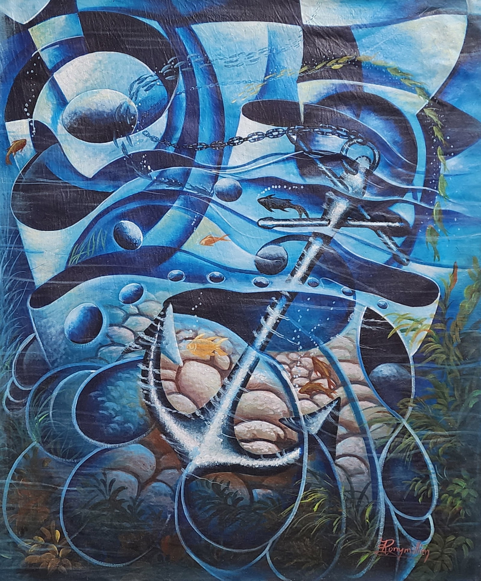 Original Haitian Painting by Rony Millien Anchor Beneath the Sea: Original Haitian Painting by Rony Millien Anchor Beneath the Sea Acrylic on Canvas