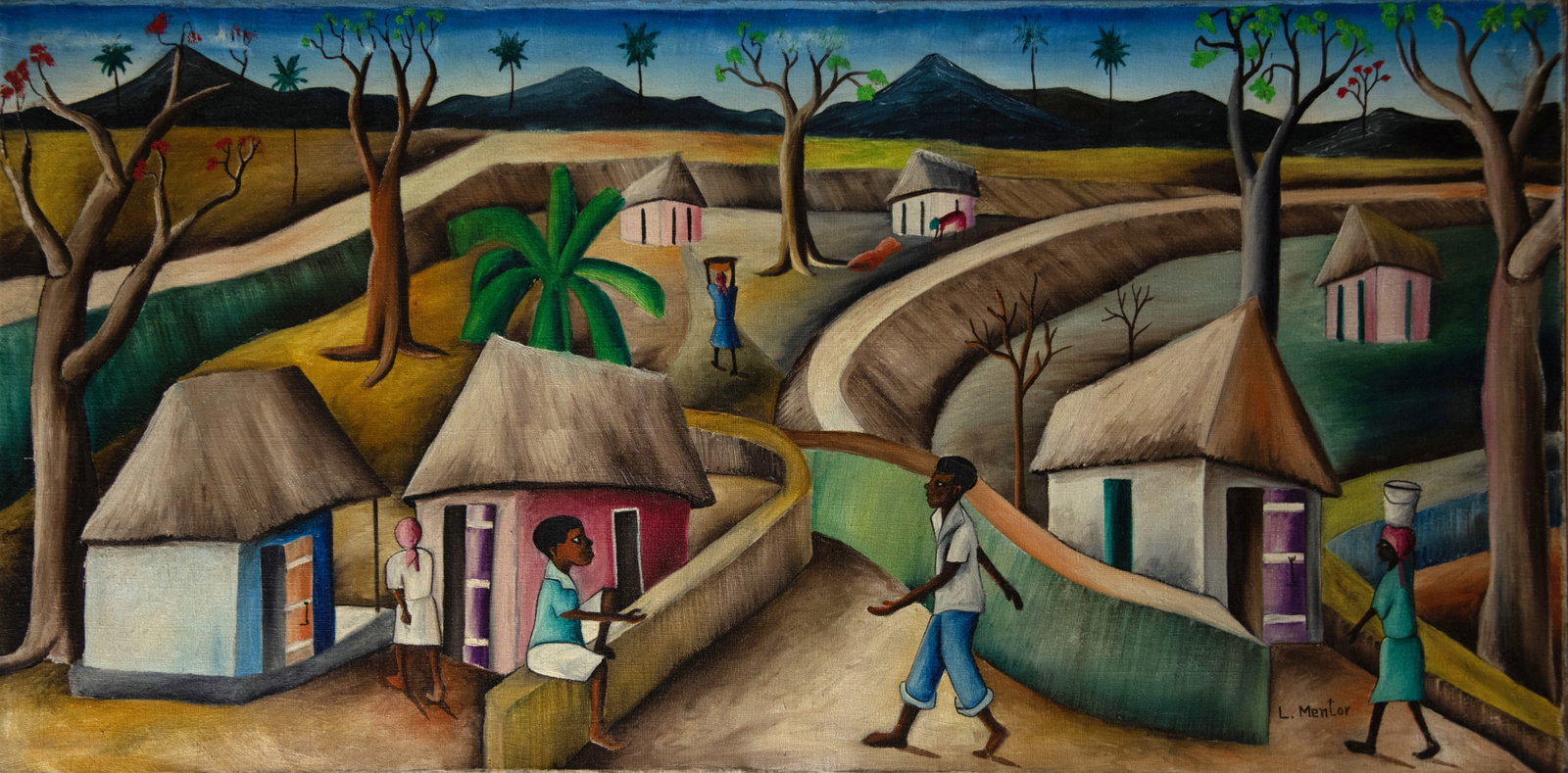 Colorful Village Original Haitian Painting by L. Mentor (1 of 1)