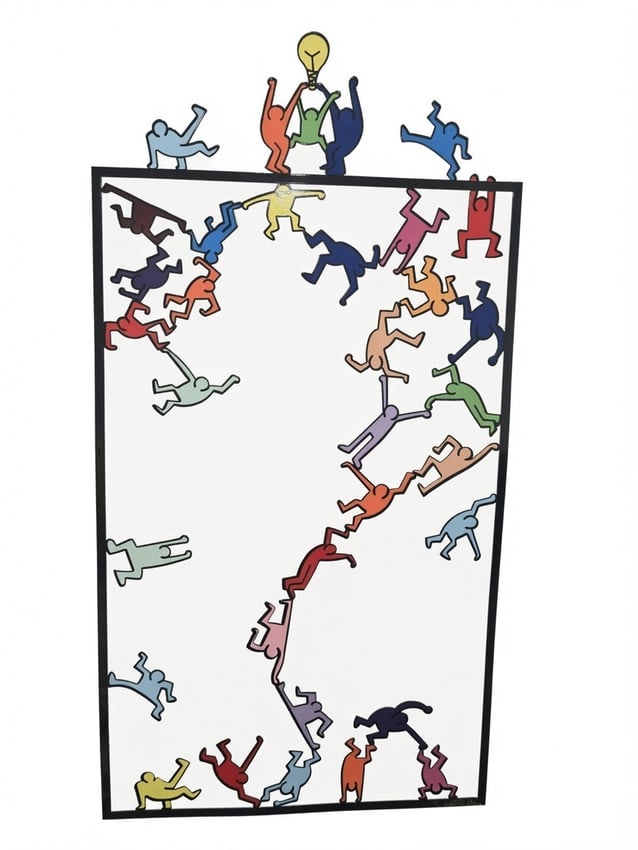"Human Pyramid" by Krackov – Vibrant Pop Art Figural Wall Piece with Lightbulb Motif (1 of 1)