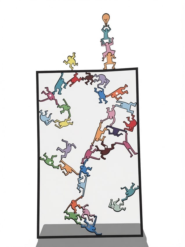 David Kracov (b. 1968) "Thinking Outside The Box - Haring" 3D Pop Art Wall Sculpture: An exceptional and vibrant 3D pop art wall sculpture by renowned artist David Kracov, titled "Thinking Outside The Box - Haring". As captured in the provided file image (11).jpg, this intricate work s