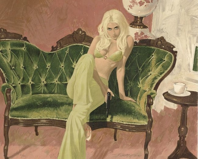 Robert McGinnis "Lie Down Killer" Limited Edition Lithograph, Hand Signed & Numbered: Robert Edward McGinnis (American, b. 1926) is a legendary artist and illustrator renowned for his iconic paperback book covers and movie posters. He created over 1,200 paperback covers and more than 4