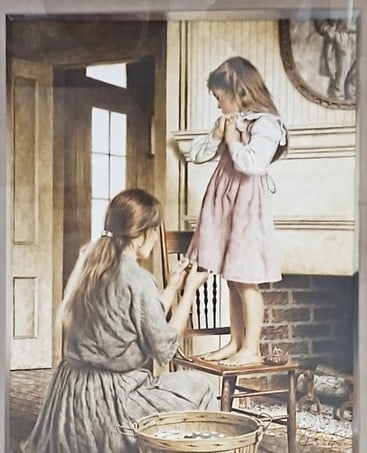 Jim Daly (b. 1940) Dressing Up, Photorealistic Watercolor & Gouache of Mother and Child, Framed Amer (1 of 3)