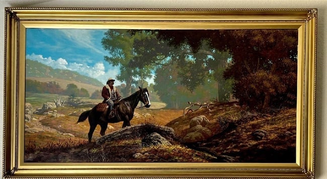 Jim Daly (b. 1940) US Marshal, Large Original Oil on Canvas, Western Landscape with Mounted Figure, (1 of 1)