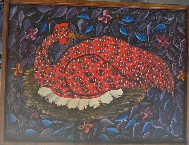 Haitian Folk Art Painting - Vibrant Peacock in Nest by R. Beauduy (1 of 1)