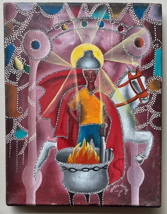 Painting 2161;" by Charles Charlotte Acrylic on Canvas: Bricston Collection Haitian Painting 2161;" by Charles Charlotte Acrylic on Canvas measures 16 x 12 x 1.5 inThis striking and powerful original Haitian painting by the acclaimed female artist Charlott