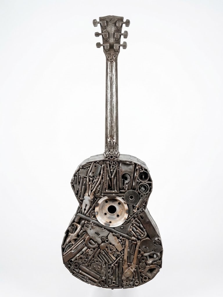 full-scale sculptural assemblage depicting an acoustic-style guitar (1 of 1)