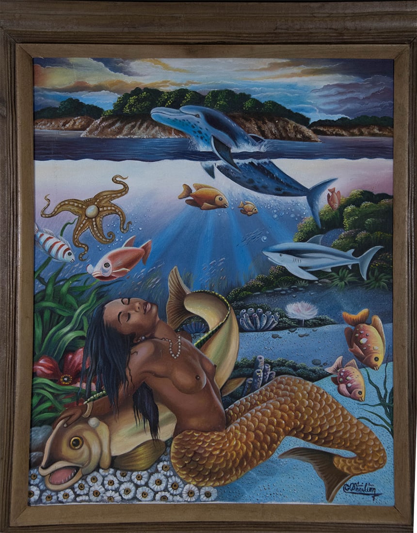 Mermaid In The Ocean Original Haitian Painting by  Gerald Decilien