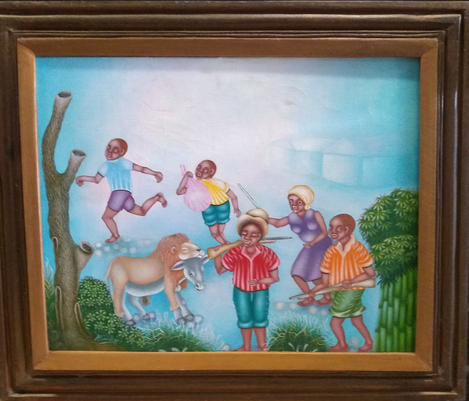 Hunting for Food Original Haitian Painting by Marie Carmel Jean