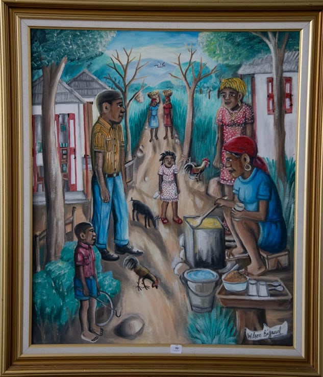 Preparing Meals Outside Wilson Bigaud Original Haitian Painting (1 of 1)