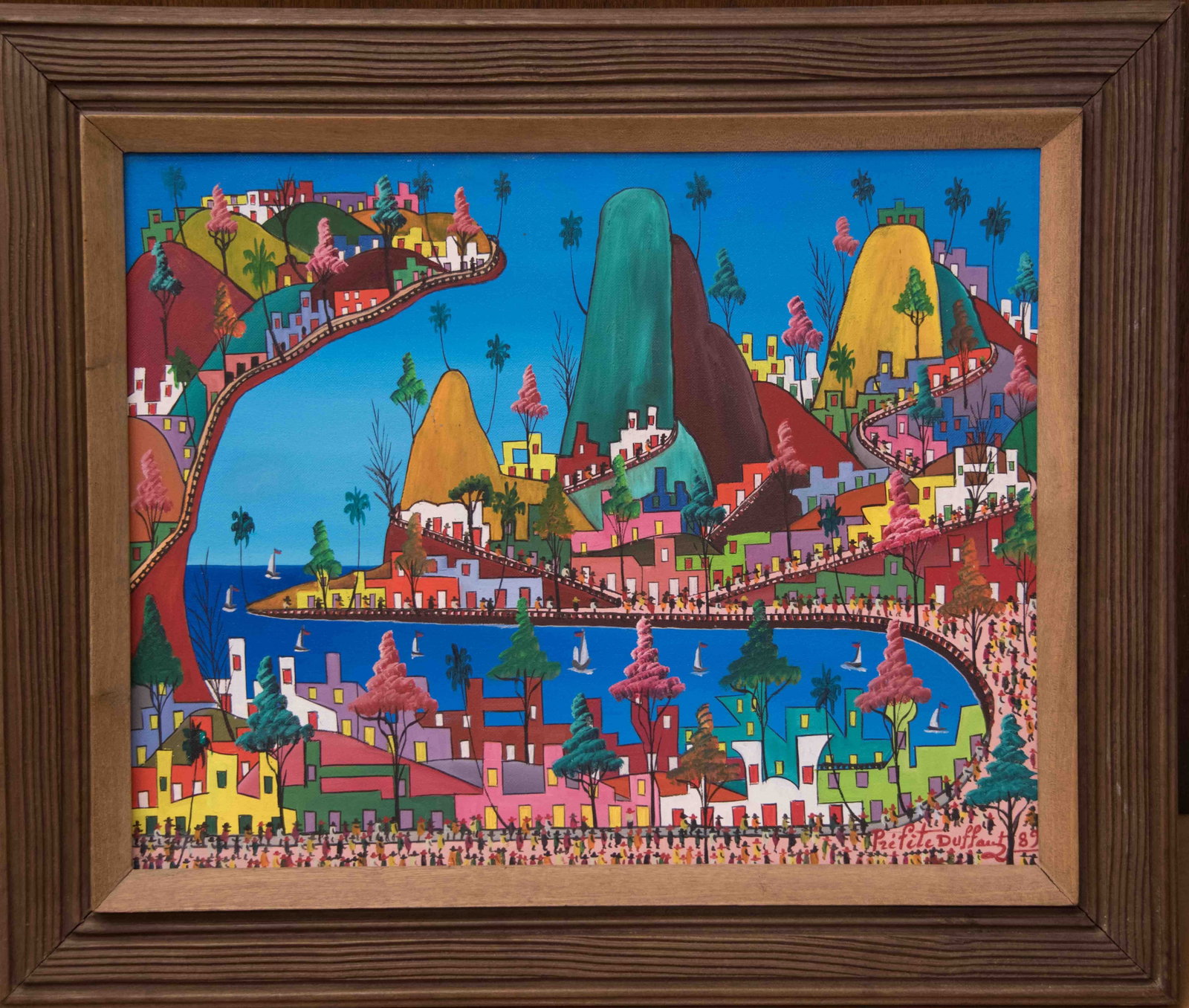Ville Imaginaire 1989 Original Haitian Painting by Prefete Duffaut: Ville Imaginaire 1989 Original Haitian Painting by Prefete Duffaut Oil on Canvas