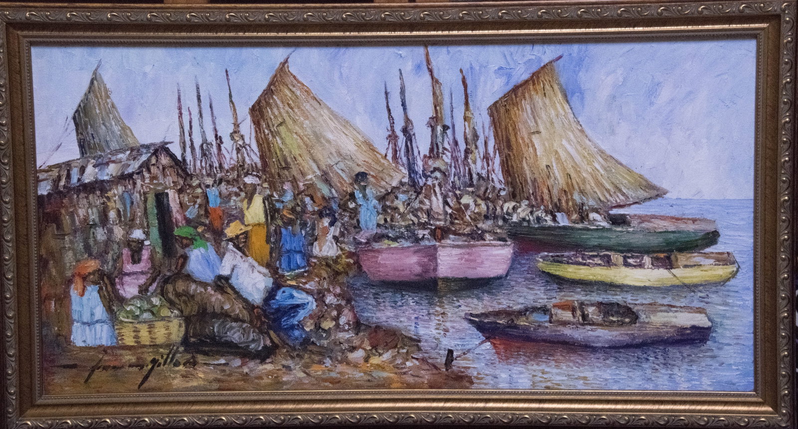 Sailboats Pink and Green Original Haitian Painting by JeanMadsen Gilles (1 of 1)