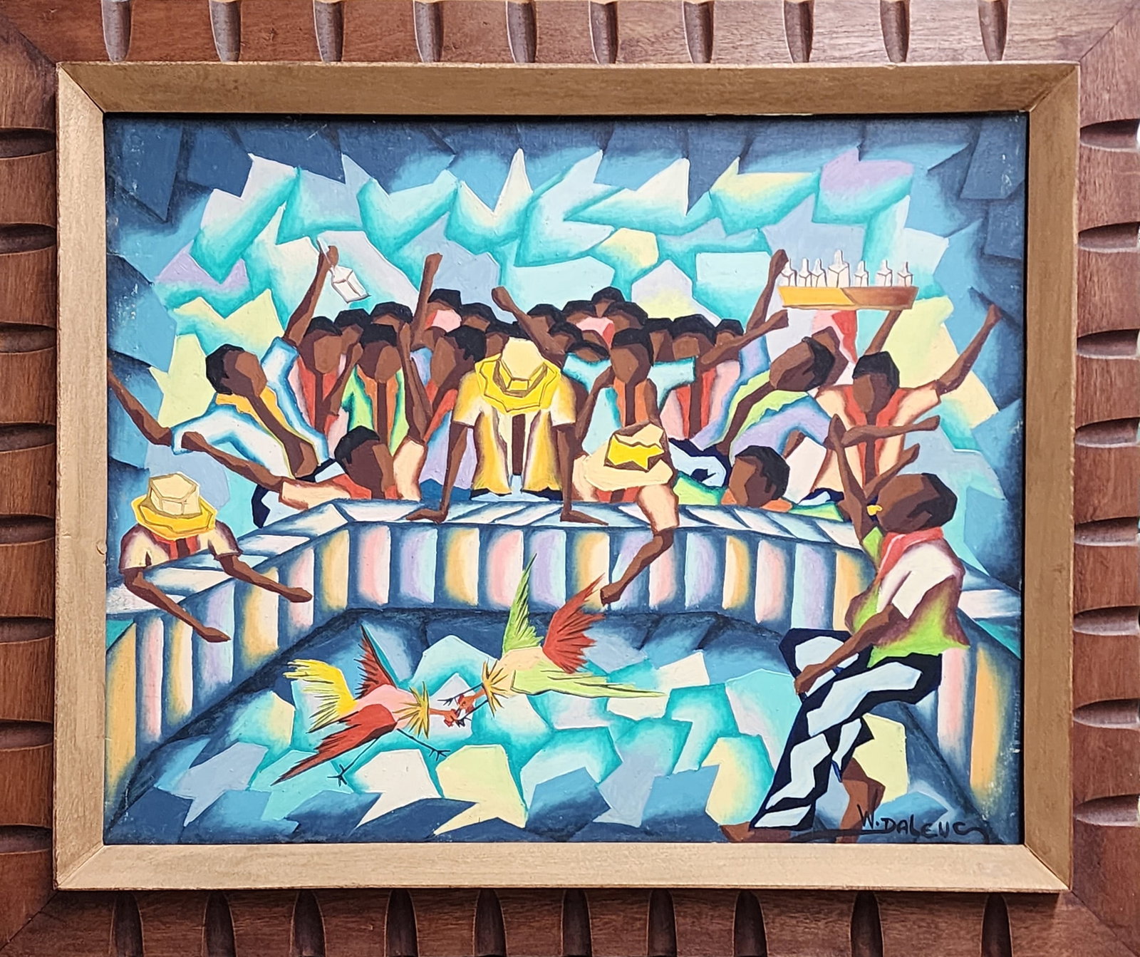 Cockfight Original Haitian Painting by JosephWilfrid Daleus: Cockfight Original Haitian Painting by JosephWilfrid Daleus Oil on Canvas Framed